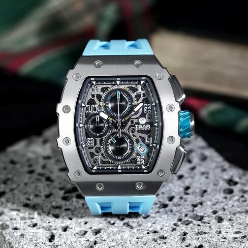 TSAR BOMBA Watches Men Luxury Square Mens Watch Chronograph 50M Waterproof Sapphire Glass Japan Quartz Movement TMI VK67 Silicone Strap Classic Tonneau Design Luminous Calendar Wrist Watches in Saudi Arabia