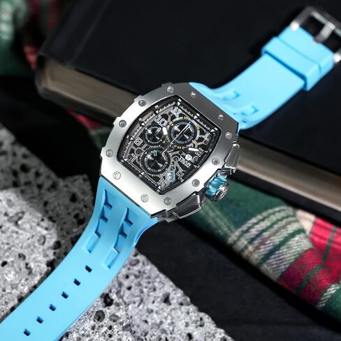 TSAR BOMBA Watches Men Luxury Square Mens Watch Chronograph 50M Waterproof Sapphire Glass Japan Quartz Movement TMI VK67 Silicone Strap Classic Tonneau Design Luminous Calendar Wrist Watches in Saudi Arabia