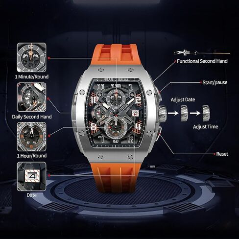 TSAR BOMBA Watches Men Luxury Square Mens Watch Chronograph 50M Waterproof Sapphire Glass Japan Quartz Movement TMI VK67 Silicone Strap Classic Tonneau Design Luminous Calendar Wrist Watches in Kuwait