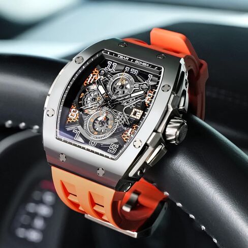 TSAR BOMBA Watches Men Luxury Square Mens Watch Chronograph 50M Waterproof Sapphire Glass Japan Quartz Movement TMI VK67 Silicone Strap Classic Tonneau Design Luminous Calendar Wrist Watches in Kuwait