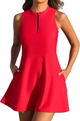 فستان سباحة من Charmo برقبة عالية للنساء مكون من قطعتين بتغطية كاملة، بدلة استحمام Rashguard، ملابس سباحة بسحاب أمامي in Kuwait