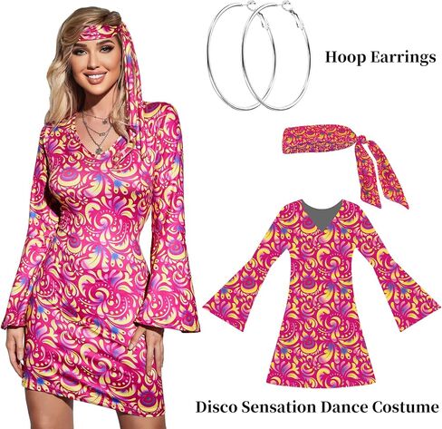 Joy Bang 70s Disco Outfits for Women, 60s Retro Disco Dress Costumes for Dance Party, Birthday Gift for Women in Saudi Arabia