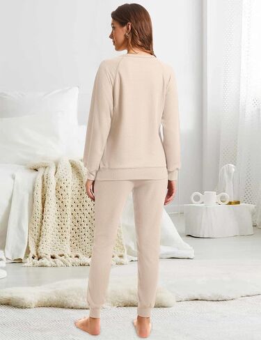 Womens Pajama Sets Waffle Knit 2 Piece Lounge Set Sleepwear Loungewear Pjs Sets Long Sleeve Tops and Pants Fall 2024 in Saudi Arabia
