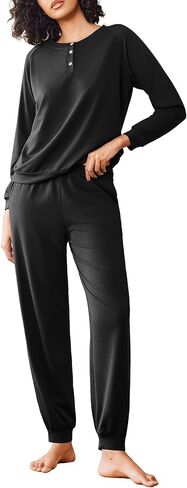 Ekouaer Women's Pajamas 2 Piece Lounge Set Long Sleeve Top and Elastic Waist Pants Sweatsuits Casual Pjs with Pockets S-XXL in Saudi Arabia