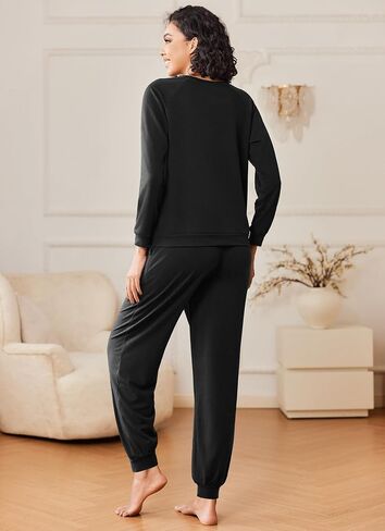 Ekouaer Women's Pajamas 2 Piece Lounge Set Long Sleeve Top and Elastic Waist Pants Sweatsuits Casual Pjs with Pockets S-XXL in Saudi Arabia