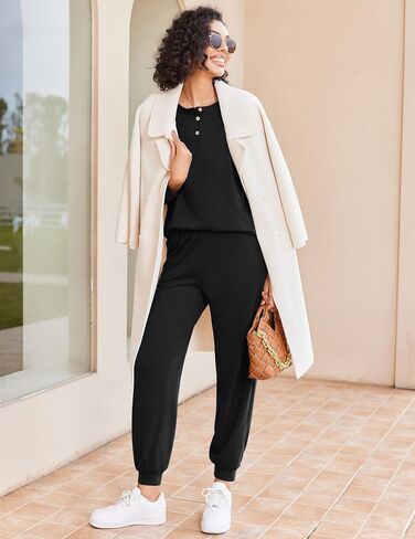 Ekouaer Women's Pajamas 2 Piece Lounge Set Long Sleeve Top and Elastic Waist Pants Sweatsuits Casual Pjs with Pockets S-XXL in Saudi Arabia