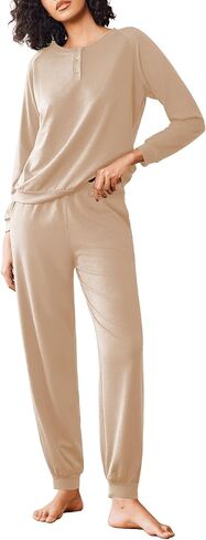 Ekouaer Women's Pajamas 2 Piece Lounge Set Long Sleeve Top and Elastic Waist Pants Sweatsuits Casual Pjs with Pockets S-XXL in Saudi Arabia
