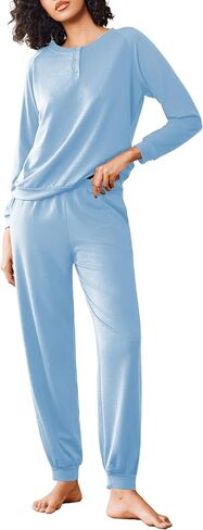 Ekouaer Women's Pajamas 2 Piece Lounge Set Long Sleeve Top and Elastic Waist Pants Sweatsuits Casual Pjs with Pockets S-XXL in Saudi Arabia