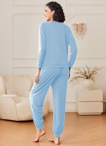 Ekouaer Women's Pajamas 2 Piece Lounge Set Long Sleeve Top and Elastic Waist Pants Sweatsuits Casual Pjs with Pockets S-XXL in Saudi Arabia