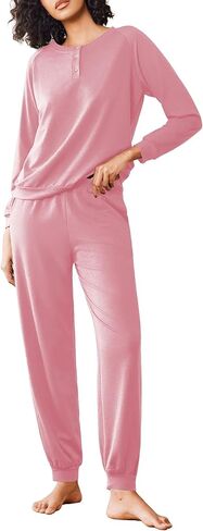 Ekouaer Women's Pajamas 2 Piece Lounge Set Long Sleeve Top and Elastic Waist Pants Sweatsuits Casual Pjs with Pockets S-XXL in Saudi Arabia