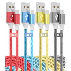 USB to USB C Cable, 6Pack(3/3/3/6/6/10ft) Type C Charger Fast Charging Cord 3.1A Colourful Nylon Braided Android Charger Type C Cable for iPhone 16 15 Pro Max Plus, Samsung Galaxy, Google Pixel, LG