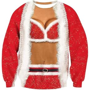 Unisex Ugly Christmas Sweatshirt Novelty 3D Graphic Crewneck Pullover Long Sleeve Xmas Party Shirt