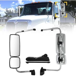 Chrome Door Main Mirror Assembly for 2002-2023 International Durastar 4300 Side Mirror Assembly with Arm for International，Left Driver Side in Kuwait