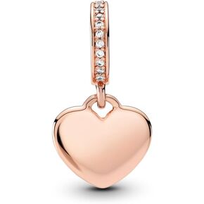 PANDORA Engravable Heart Disc 14K Rose Gold-Plated Dangle with Clear Cubic Zirconia - with Gift Box