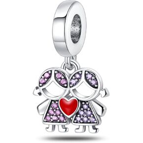 LNQOBU Family Love Mother Daughter Charm 925 Sterling Silver fits Bracelets Necklace Pendant Bead Charms Jewelry Gift for Women Family Friends