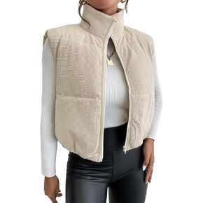WDIRARA Women's Sleeveless Collar Zipper Front Crop Puffer Vest Casual Coat Outwear