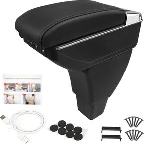 Center Console Armrest Compatible with Scion xB Toyota bB 2004 2005 2006 with 7 USB Port Cup Holder Double Layer Organizer Storage Box (All Black)