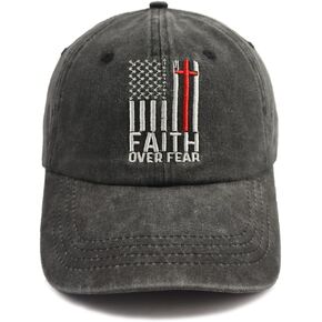 Faith Over Fear American Flag Hat for Women Men, Adjustable Embroidered Cotton Christian Religious Baseball Cap