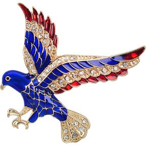 Gyn&Joy Red Blue Enamel Patriotic America USA Crystal Rhinestones Eagle Bird Brooch Pin BZ294