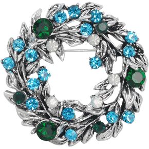 Gyn&Joy Crystal Rhinestone Holiday Christams Wreath Brooch Pin