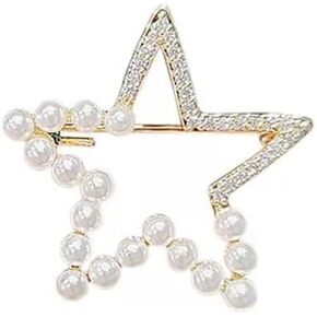 Pearl Star Brooch: Gold-Plated Metal Large Star Pin Jewelry with Crystal Rhinestones and Pearls Women's Pin Brooch