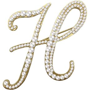 XGALBLA Alphabet Letters(A-Z) Plated Metal Simulated pearl Lapel Pin Brooches Collar for Women girls(Gold Tone)