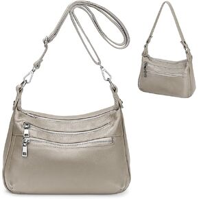 YALUXE Genuine Leather Shoulder Bag Medium Size Handbag Purse Multi Zip Pockets Crossbody Bags for Women