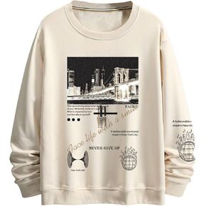 Men's Graphic Sweatshirt Crew Neck Long Sleeve Vintage Pullover Tops Trendy Fall Outfits