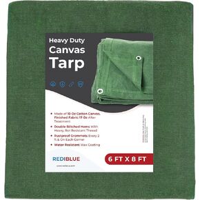 REDIBLUE Heavy Duty Water Resistant Canvas Tarp, Multi Purpose Use for Camping, Tent Canopy, Outdoor, Rustproof Grommets, Durable, Tear-Resistant, Cotton 17oz, 6 x 8ft - Gold