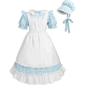 NSPSTT Prairie Dresses for Girls Pioneer Costumes for Girls Girls Colonial Costume Set with Bonnet age over 4 years old