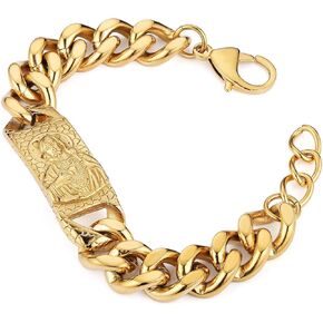 HZMAN Cuban Chain Bracelet for Men 18K Gold Plated Stainless Steel Men's Bracelet Heavy Retro Jesus Link Bracelet Jewelry Gift