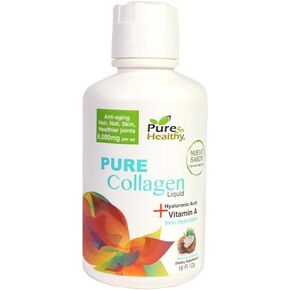 Pure & Healthy Collagen Liquid 8000mg with Hyaluronic Acid + Vitamin A and Coconut Flavor (16 oz.)