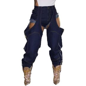 Vakkest Women's Baggy Denim Jeans Patchwwork Pants High Cutout Straight Wide Leg Stretchy Ripped Pants Y2K Streetwear