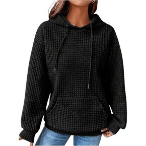 MakeMeChic Women's Textured Hoodie Tops Drawstring Front Long Sleeve Sweatshirts Tops in Saudi Arabia