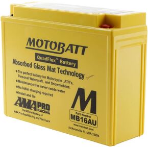 MotoBatt MB16AU (12V 20.5 Amp) 230CCA Factory Activated QuadFlex AGM Battery
