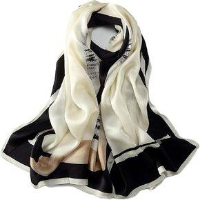 Long Charmeuse Silk Scarf Floral and Graphic Print
