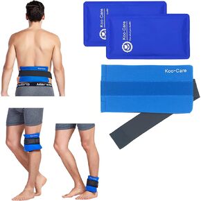 Koo-Care 2 Gel Ice Pack for Injuries Reusable Hot Cold Pack Wrap with Elastic Strap - 11" x 5.9" - Flexible Cold Compress for Head Shoulder Arm Elbow Wrist Back Knee Ankle - Pain Relief for Migraine