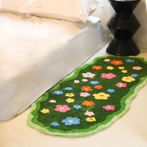 Green Moss 3D Floral Area Rug, Irregular Flower Pattern, Non-Slip Plush, Washable, Playroom, Bedroom Floor Mat Bathroom Rug Laundry Rug (Green, 1.6ft x 3.2ft)