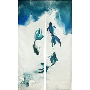 LIGICKY Chinese Ink Style Japanese Noren Doorway Curtain Linen Koi Fish Printed Asian Window Treatment Hanging Door Tapestry for Sushi Kitchen Home Decoration 33.5" Width x 59" Long