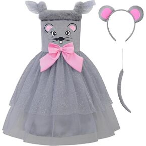 ReliBeauty Mouse Costume Kids Halloween Animal Dress Toddler Mouse Outfit with Handband and Tail