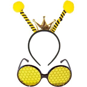 Funcredible Bumble Bee Headband and Bee Sunglasses - Bumble Bee Antenna Headband - Bumble Bee Halloween Costume - Bumblebee Costume Accessories for Kids and Adults