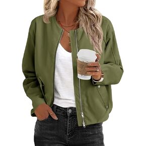Tankaneo Womens Collarless Cropped Casual Jackets Bomber Oversized Lightweight Coats Zip Up Fall Outerwear