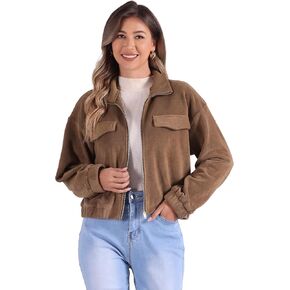 Allegra K Fuzzy Short Jacket for Women's Stand Collar Long Sleeve Casual Crop Coat