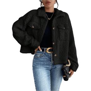 SOLY HUX Women's Long Sleeve Button Down Flap Pocket Fuzzy Jacket Outerwear