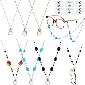 Geyoga 6 Pcs 2-IN-1 Eyeglass Necklace Holder Eyeglass Chain Loop Glasses Necklace Ring Holder Sunglasses Strap Beaded Eyeglasses Necklace Eyeglass Loop Holder Elegant Eyewear Retainer for Women Men