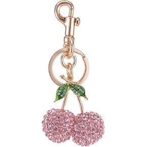 Cherry Bag Charm Women Cherry Charm for Purse,Glitter Resin and Metal Accessories for Purses Keychain Bag Charms（Pink）