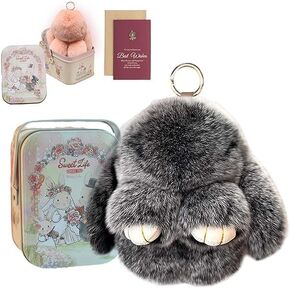 Bunny Lulu Keychain with Tin Box, Handmade Soft Plush Bunny, Cute Bunny Keychain, for Christmas Gifts