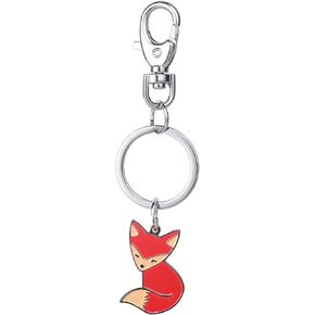 Key Ring,Cute Key chain Pendant Fox Keychain Men Women Bag Hangings Keyring Animal Shape Style Keychain Novelty Metal Enamel Orange Fox Key Chain Charmed Gifts