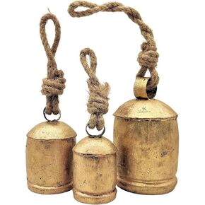 Rustic Shabby Chic Set of 3 Vintage Country-Style Giant Metal Cow Bells Hanging Harmony Bells on Rope