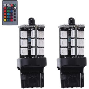 1797 7440 T20 LED RGB Bulb Amber White Red Multicolor 16 Color Changing Brake Lights Turn Signal Reverse Tail Bright Strobe Car Trunk Remote Control Switch Kit Error Free Plug 12V 5050SMD Replacement